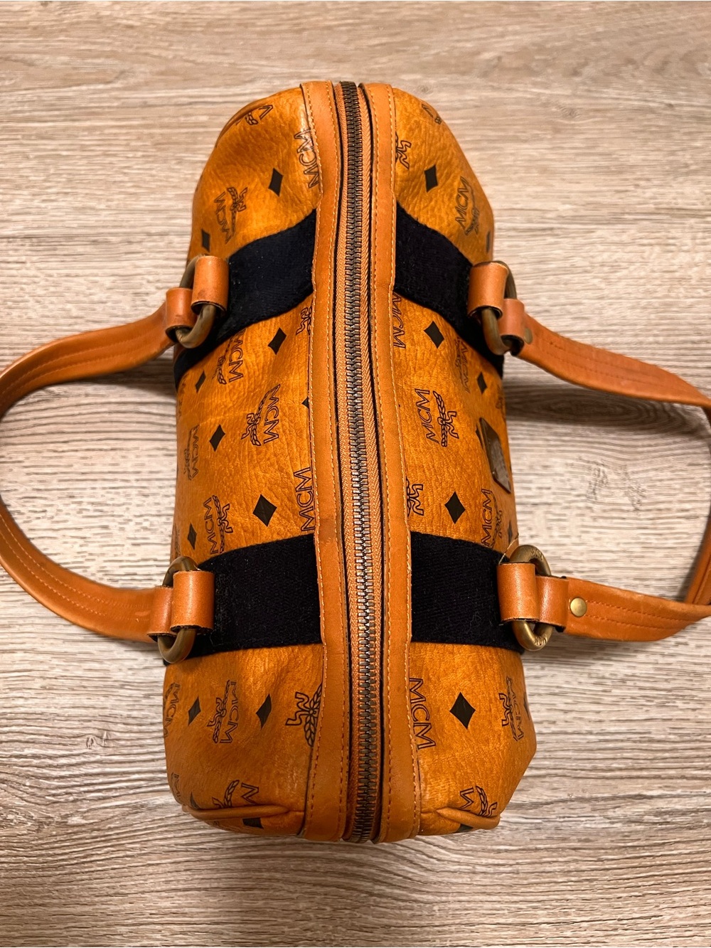 MCM Cognac Monogram Barrel Satchel with Gold Hardware - Picture 7 of 11